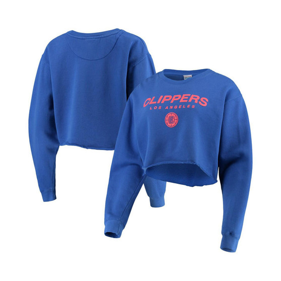 Women's Royal LA Clippers Cut Off Moderate Crop Fleece Crew Sweatshirt