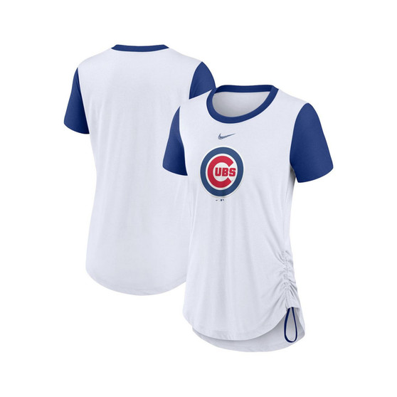 Women's White Chicago Cubs Hipster Swoosh Cinched Tri-Blend Performance Fashion T-shirt