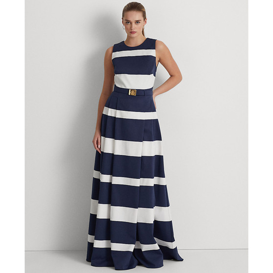 Women's Striped Belted Faille Gown