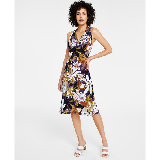 Women's Floral-Print Crossover-Strap Midi Dress