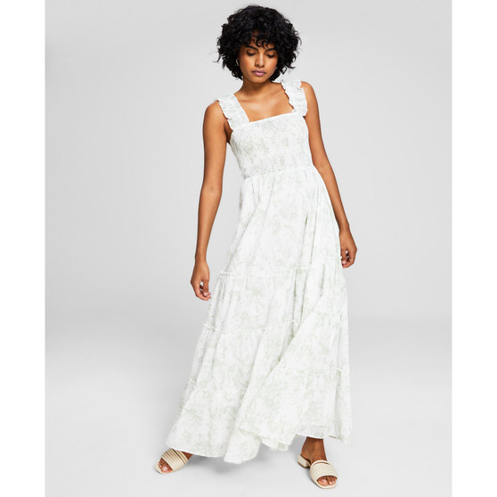 Women's Printed Smocked Sleeveless Tiered Maxi Dress
