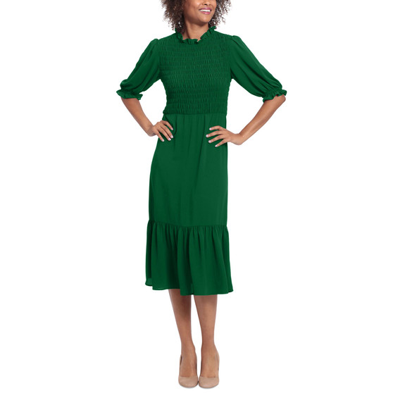 Petite Smocked-Bodice Tiered Chiffon Midi Dress