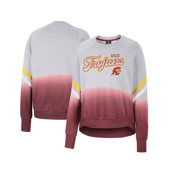 Women's Gray USC Trojans Cue Cards Dip-Dye Raglan Pullover Sweatshirt