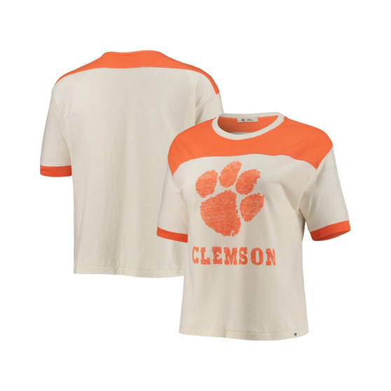Women's '47 White, Orange Clemson Tigers Billie Crop T-shirt