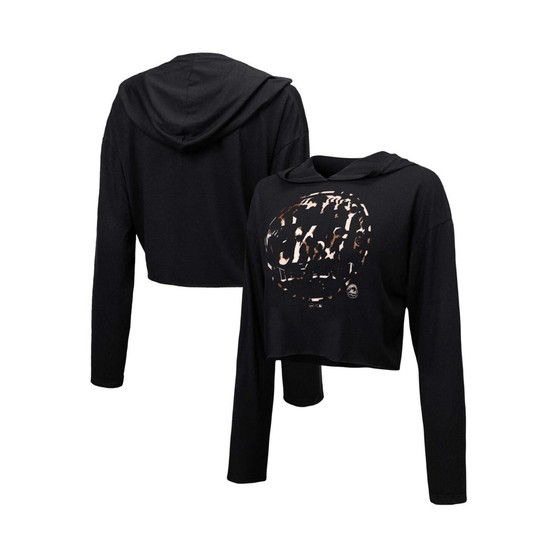 Women's Threads Black New York Mets Leopard Cropped Hoodie
