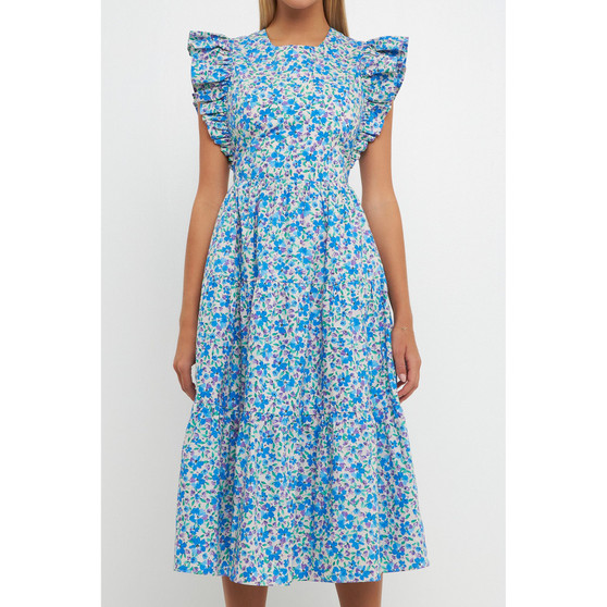 Women's Floral Back Cut-out Midi Dress