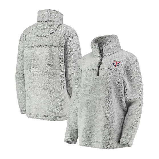 Women's Gray Minnesota Twins Sherpa Quarter-Zip Pullover Jacket