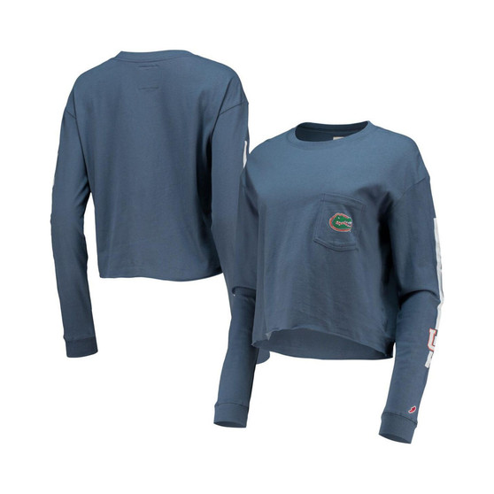Women's Navy Florida Gators Clothesline Cotton Midi Crop Long Sleeve T-shirt