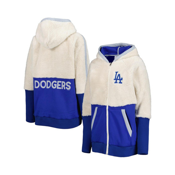 Women's Oatmeal, Royal Los Angeles Dodgers Shuffle It Raglan Full-Zip Hoodie