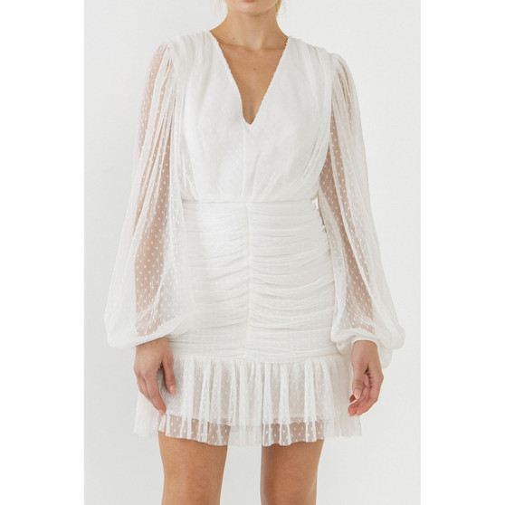 Women's Swiss Dot Ruched Dress
