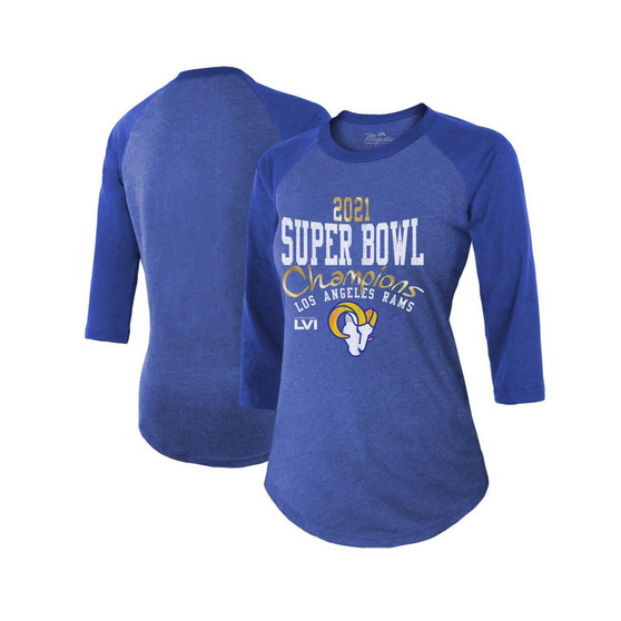 Women's Threads Heather Royal Los Angeles Rams Super Bowl LVI Champions Roaring Success Tri-Blend 3/4 Sleeve Raglan T-shirt