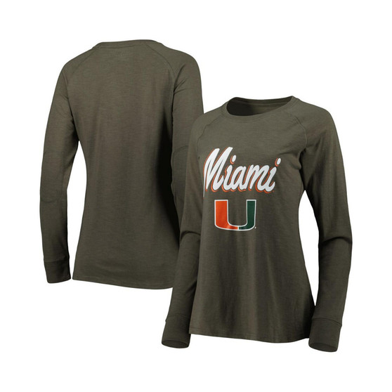 Women's Green Miami Hurricanes Payton Elbow Patch Slub Raglan Long Sleeve T-shirt