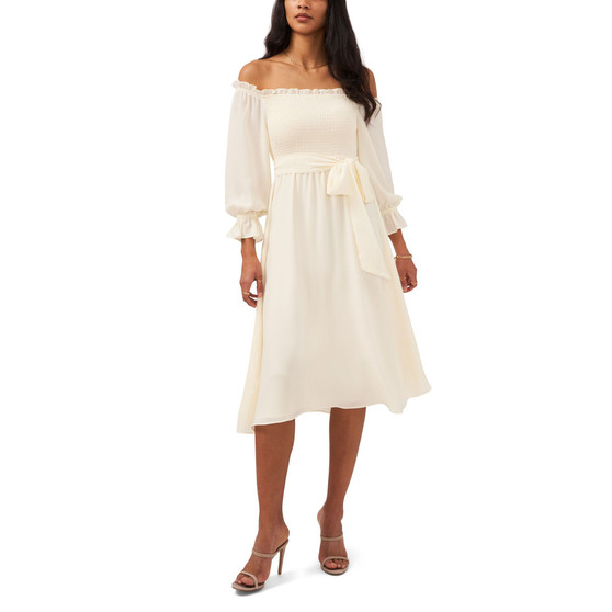 Women's Off The Shoulder Bubble Sleeve Smocked Dress