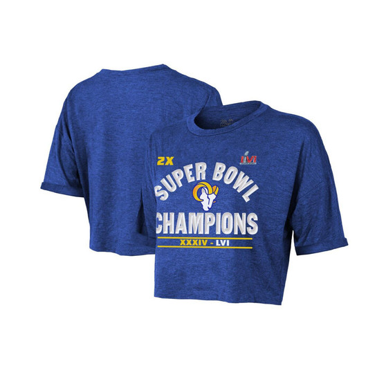 Women's Threads Royal Los Angeles Rams 2-Time Super Bowl Champions Always Champs Cropped T-shirt