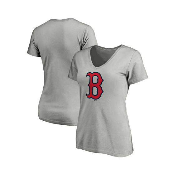 Women's Branded Heathered Gray Boston Red Sox Core Official Logo V-Neck T-shirt