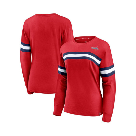Women's Red Washington Capitals Block Party Primary Logo Fashion Long Sleeve T-shirt