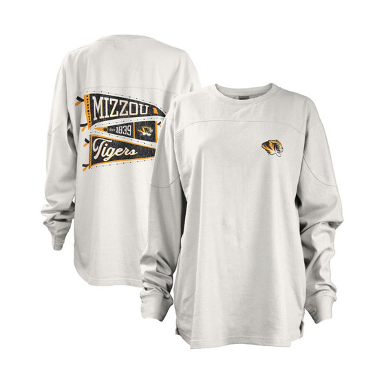 Women's White Missouri Tigers Pennant Stack Oversized Long Sleeve T-shirt