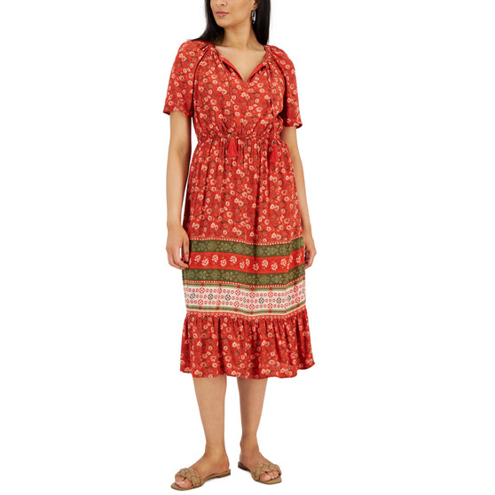 Petite Crinckle Gauze Printed Flutter-Sleeve Dress, Created for Macy's