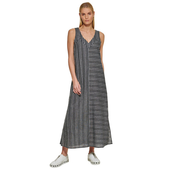 Women's Striped Double V-Neck Maxi Dress