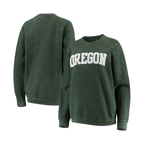 Women's Green Oregon Ducks Comfy Cord Vintage-Like Wash Basic Arch Pullover Sweatshirt