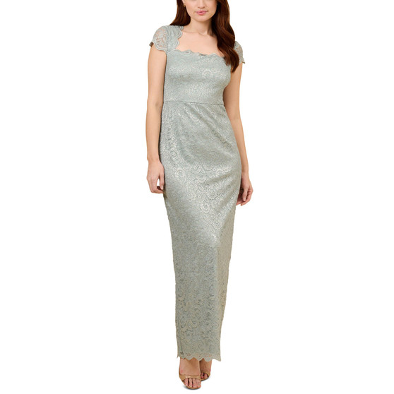 Women's Metallic Lace Square-Neck Gown