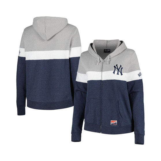 Women's Navy New York Yankees Plus Size Color-Block Full-Zip Hoodie