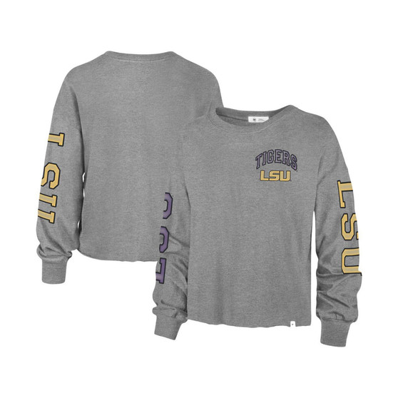 Women's '47 Heathered Gray LSU Tigers Ultra Max Parkway Long Sleeve Cropped T-shirt