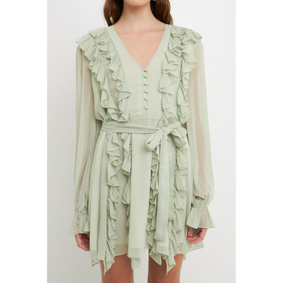 Women's Button Down Ruffle Mini Dress