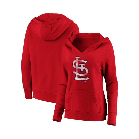Women's Red St. Louis Cardinals Core Team Crossover V-Neck Pullover Hoodie