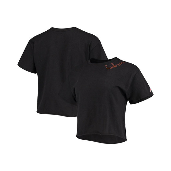 Women's Black Texas Longhorns Chain Stitch Clothesline Crop Top