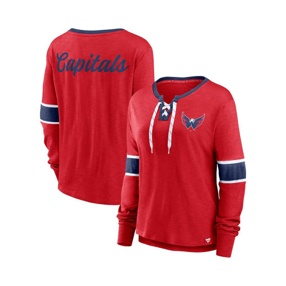 Women's Branded Red Washington Capitals Effervescent Exclusive Lace-Up Long Sleeve T-shirt