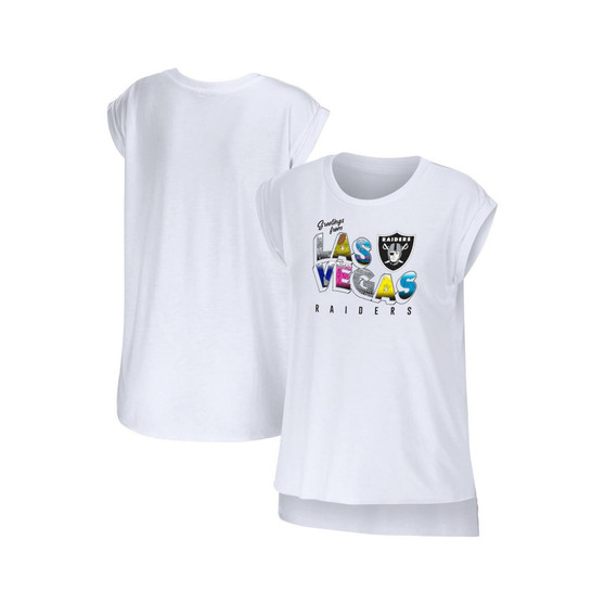 Women's White Las Vegas Raiders Greetings From Muscle T-shirt