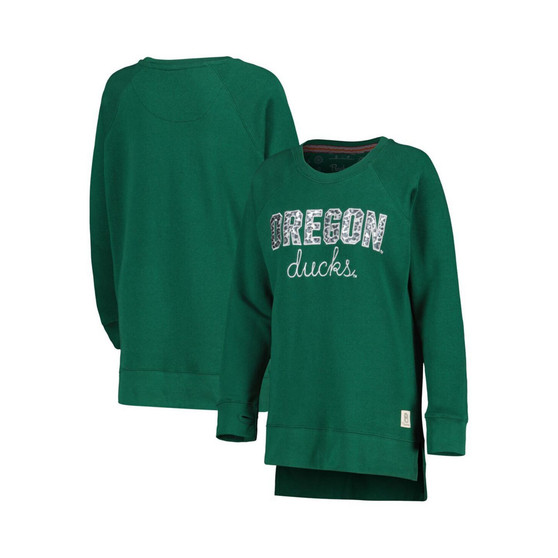 Women's Green Oregon Ducks Steamboat Animal Print Raglan Pullover Sweatshirt