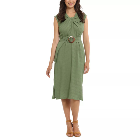 Women's Twist-Neck Belted Midi Dress