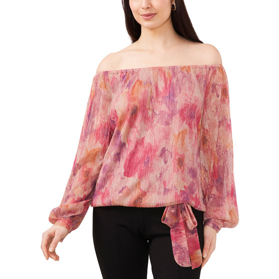 Women's Off-The-Shoulder Balloon-Sleeve Metallic Top