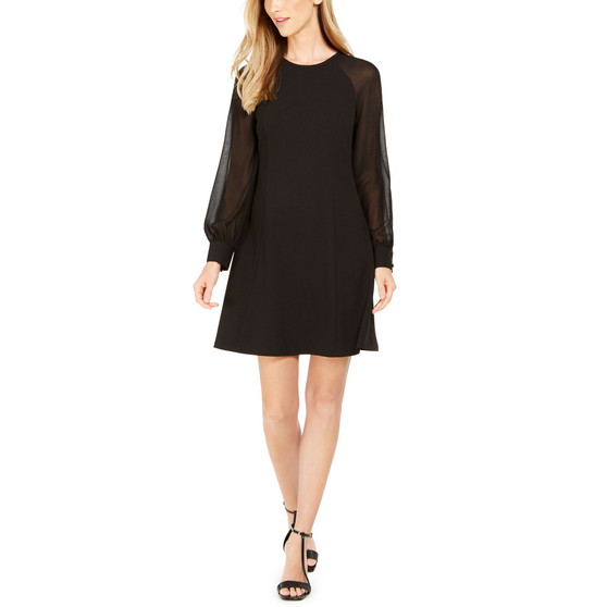 Illusion-Sleeve A-Line Dress