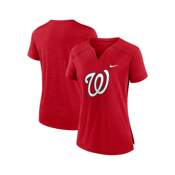 Women's Red Washington Nationals Pure Pride Boxy Performance Notch Neck T-shirt