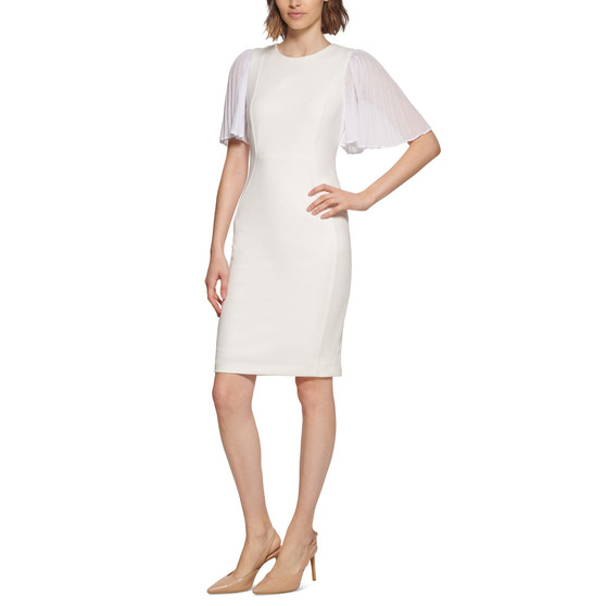 Chiffon-Sleeve Sheath Dress