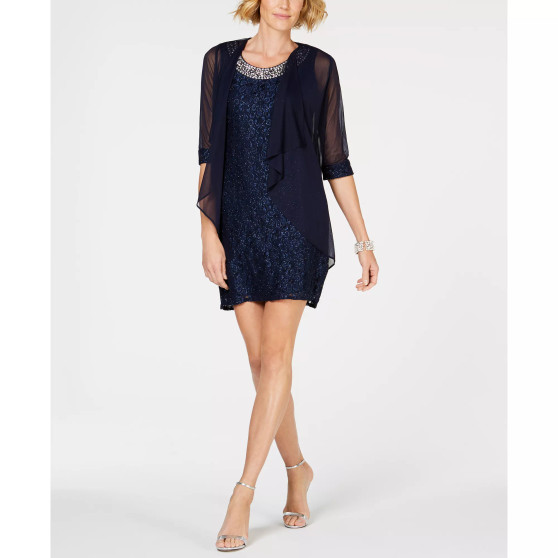 Embellished Lace Sheath Dress & Jacket