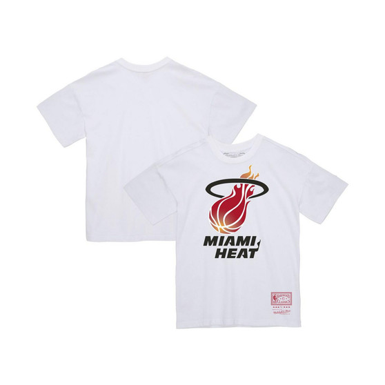 Men's and Women's White Miami Heat Hardwood Classics Throwback Logo T-shirt