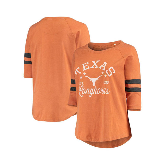 Women's Texas Orange and Black Texas Longhorns Plus Size Jade Vintage-Like Washed Raglan 3/4-Sleeve T-shirt