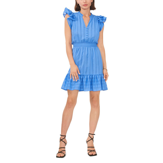 Women's Flutter Sleeve Button Front Ruffle Hem Dress