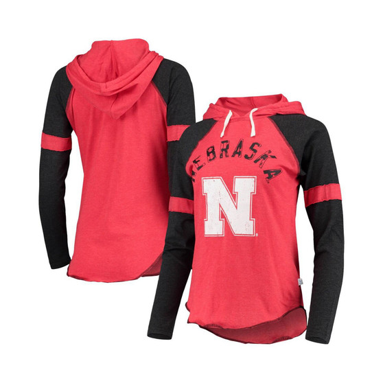Women's Scarlet and Black Nebraska Huskers Yard Line Raglan Hoodie Long Sleeve T-shirt