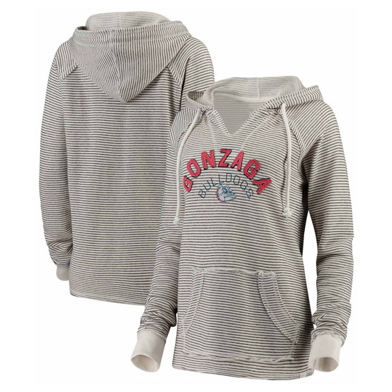Women's Cream Gonzaga Bulldogs Striped French Terry V-Neck Hoodie