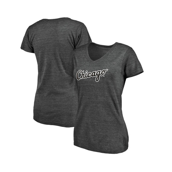 Women's Heather Charcoal Chicago White Sox Wordmark Tri-Blend V-Neck T-shirt