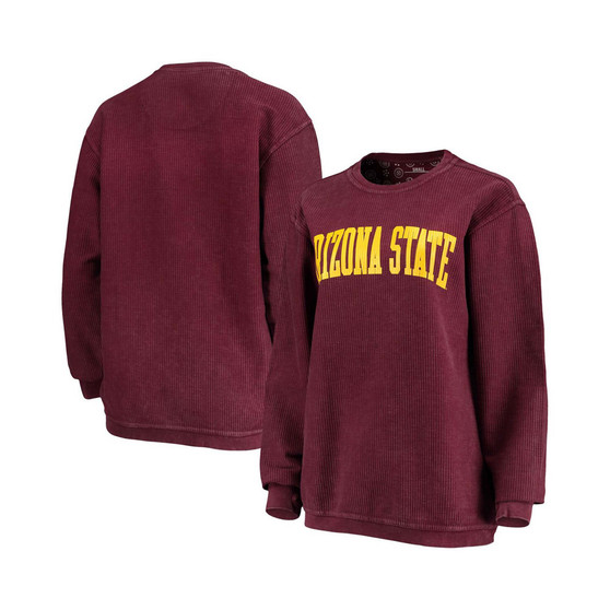 Women's Maroon Arizona State Sun Devils Comfy Cord Vintage-Like Wash Basic Arch Pullover Sweatshirt