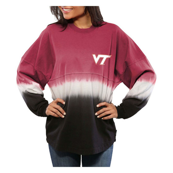 Women's Maroon Virginia Tech Hokies Ombre Long Sleeve Dip-Dyed