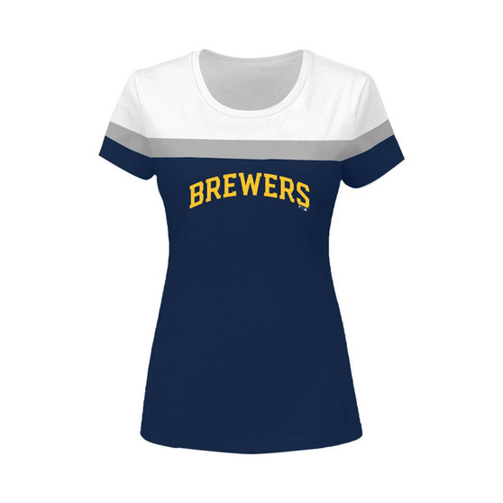 Women's White, Navy Milwaukee Brewers Plus Size Colorblock T-shirt