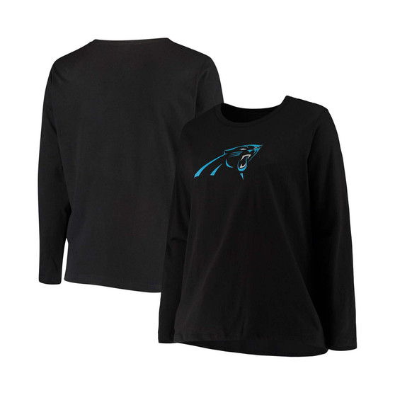 Women's Plus Size Black Carolina Panthers Primary Logo Long Sleeve T-shirt