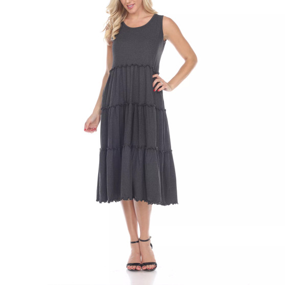 Women's Scoop Neck Tiered Midi Dress